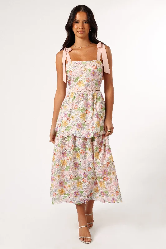 Weekend Hot Deals Maddy Midi Dress - Light Pink Multi