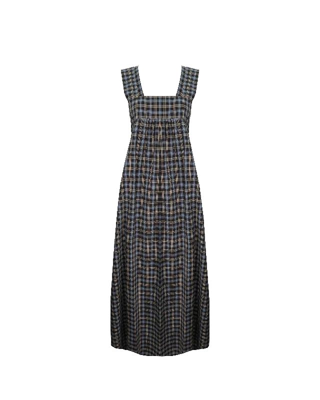 MARGIE TIE-BACK MAXI DRESS BLACK TARTAN