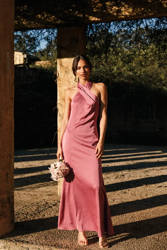 Unseen Savings Mila Halterneck Maxi Dress - Dark Rose