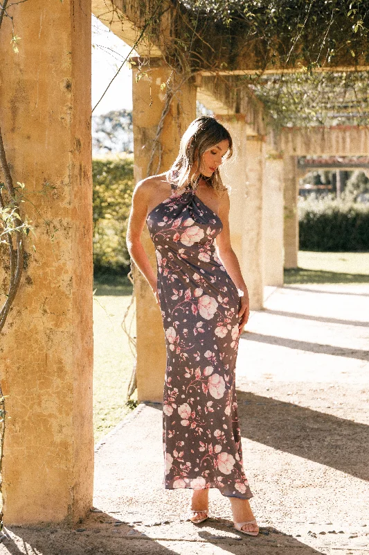 Today Only Mila Halterneck Maxi Dress - Steel Gray Floral
