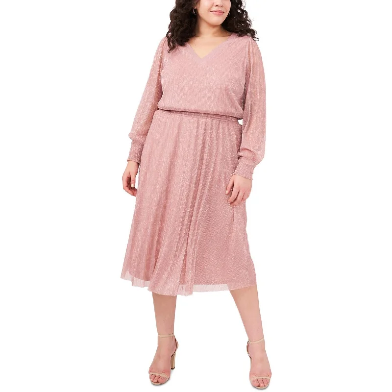 Weekend Best Price Deals MSK Womens Plus Metallic Midi Cocktail and Party Dress