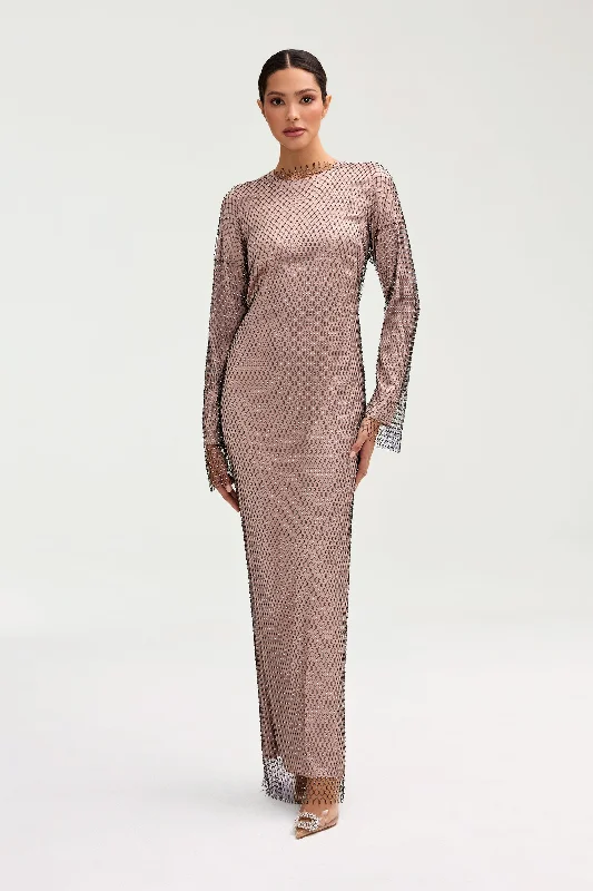 Shop & Get More Naila Satin Crystal Mesh Maxi Dress - Pink Jasmine