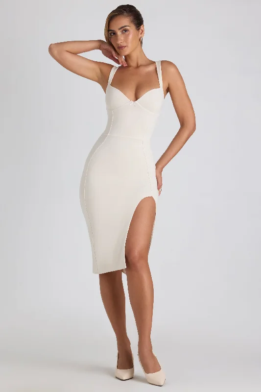 Weekend Deals Galore Modal Bow-Detail Sweetheart-Neck Midi Dress in Ivory