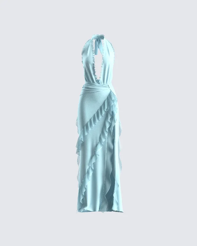 Weekend Buy More Save More Nandi Baby Blue Ruffle Maxi Dress