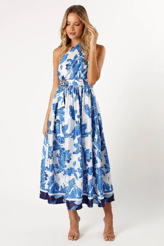 Weekend Super Savings Naomi One Shoulder Midi Dress - Blue Floral