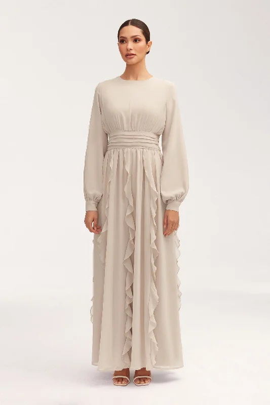 Season-End Deals Nesreen Waterfall Chiffon Maxi Dress - Stone