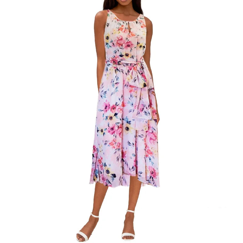 Nicole Miller Women's Halter Neck Floral Print Hi-low Hem Midi Dress