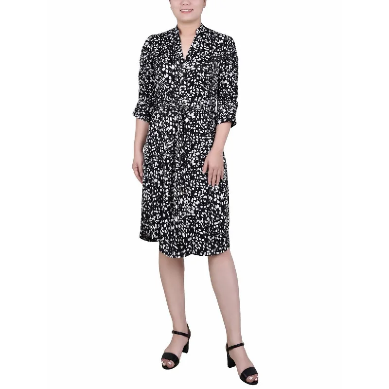 Limited-Time Deal NY Collection Womens Petites Collarless Midi Shirtdress