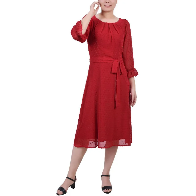 Weekend Discount Rush NY Collection Womens Petites Swiss Dot Knee-Length Midi Dress