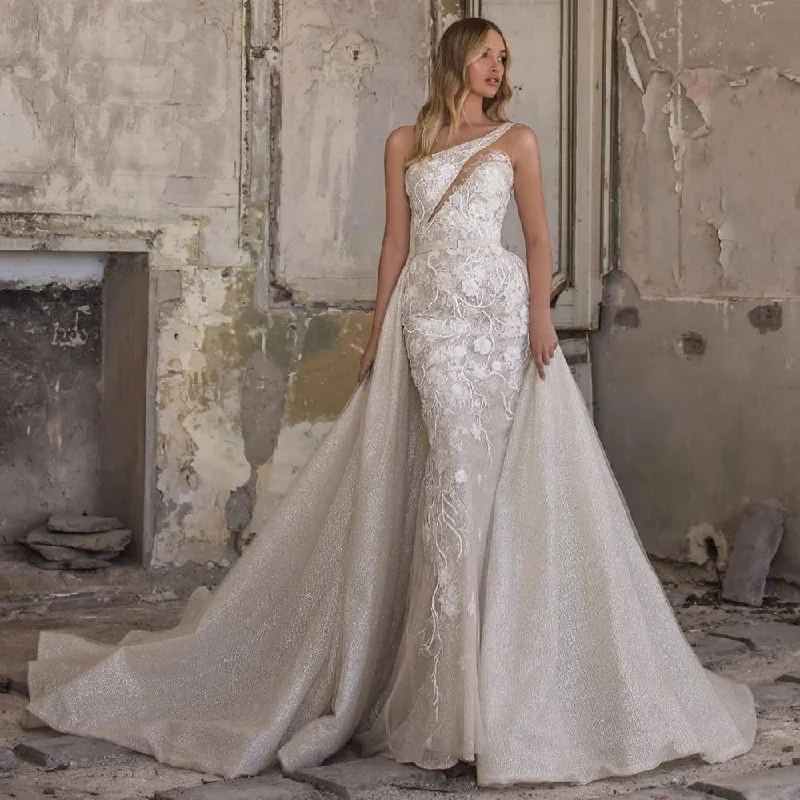 Limited Quantity One Shoulder Mermaid 2 IN 1 Wedding Dress