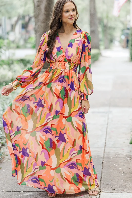 End-of-Season Sale Palms Springs By Midnight Peach Pink Abstract Maxi Dress