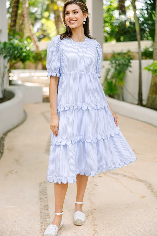 Weekend Flash Offers Perfectly Paired Light Blue Striped Midi Dress