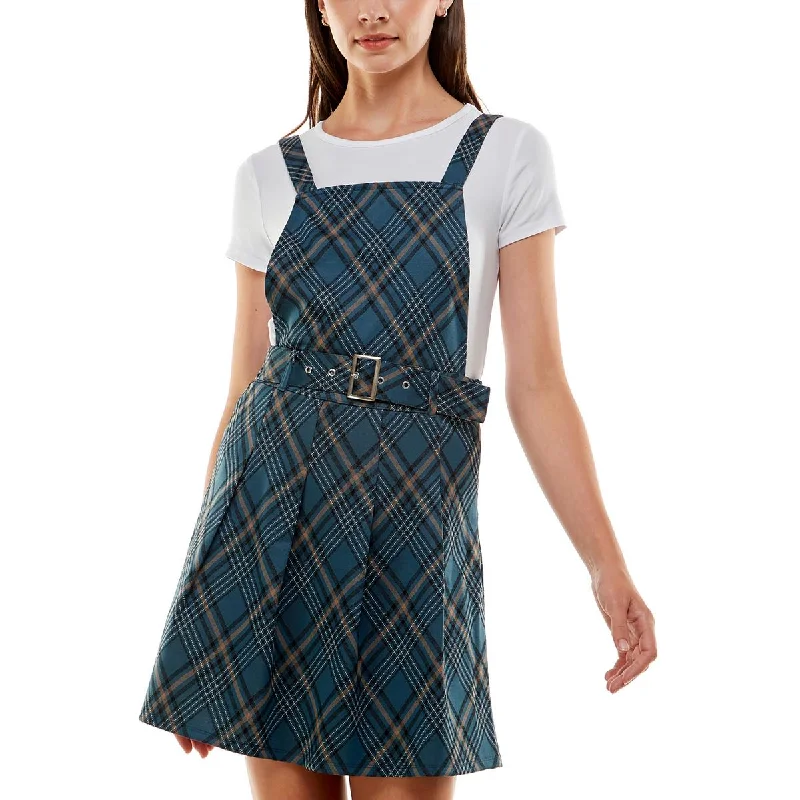 Weekend Mega Sale Event Planet Gold Womens Juniors Plaid Mini Fit & Flare Dress