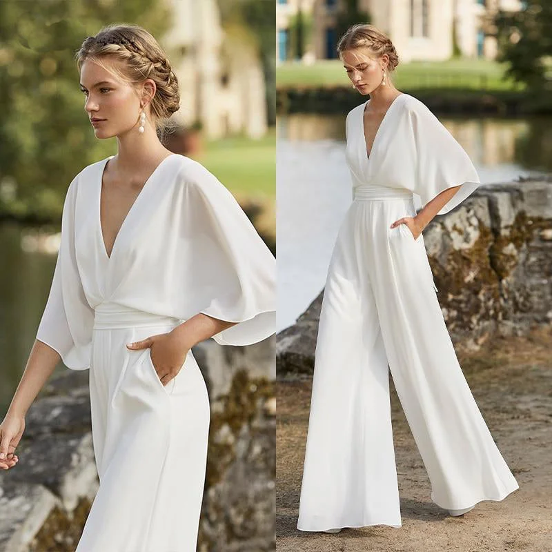 Weekend Deals Jumpsuit Wedding Dress with pocket