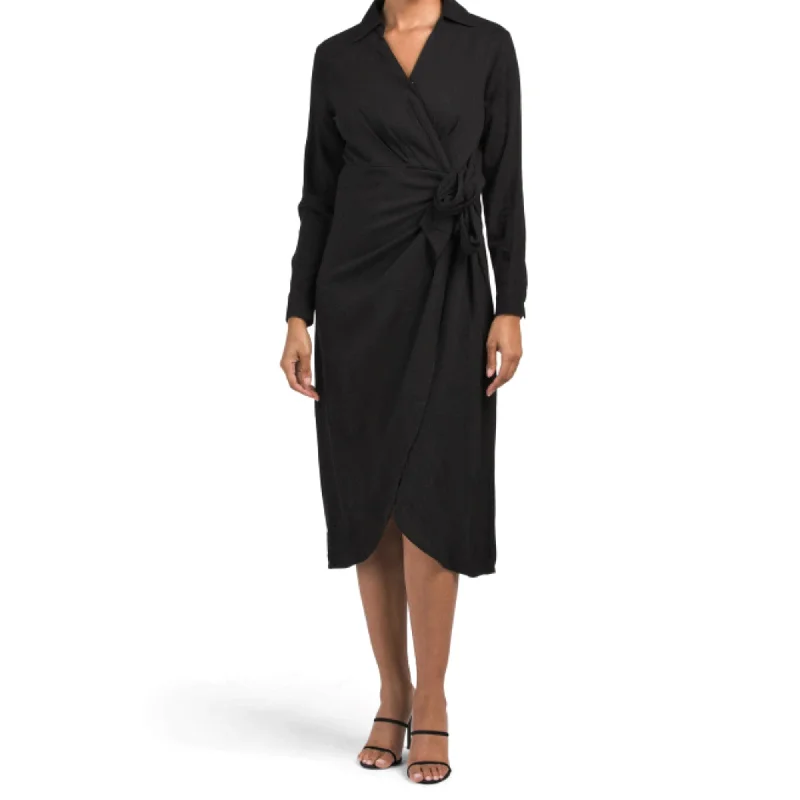 Rachel Zoe Linen Blend Collared Wrap Style Midi Dress