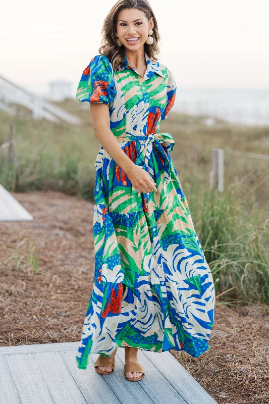 Weekend Best Deals Ready For The Sun Royal Blue Tropical Maxi Dress