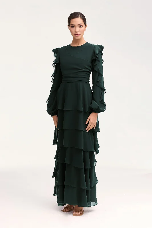 Renad Tiered Chiffon Maxi Dress - Emerald