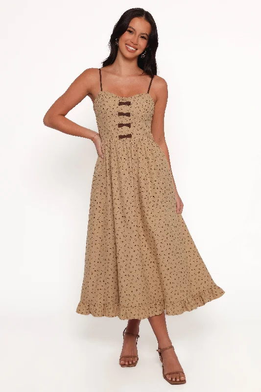 Weekend Shopping Rush Robbins Midi Dress - Beige Brown