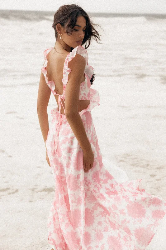 Instant Savings Rori Ruffle Maxi Dress - Pink Floral