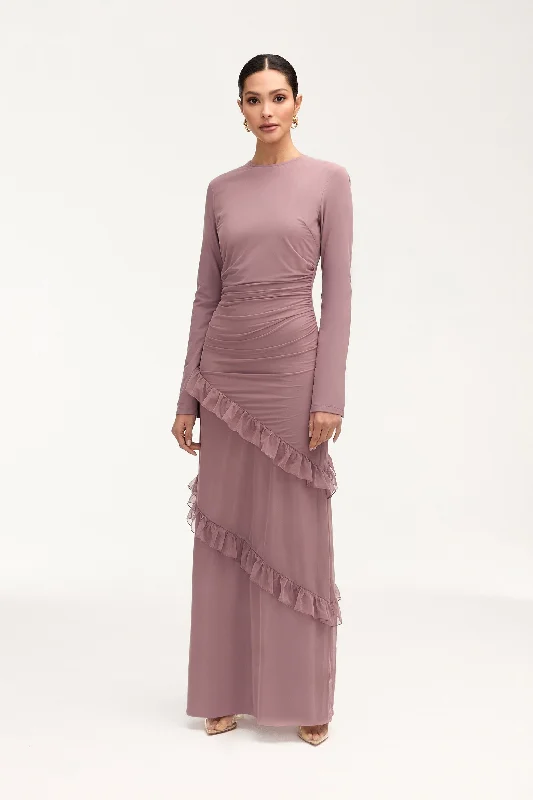 Exclusive Online Offers Sabrina Waterfall Mesh Maxi Dress - Twilight Mauve