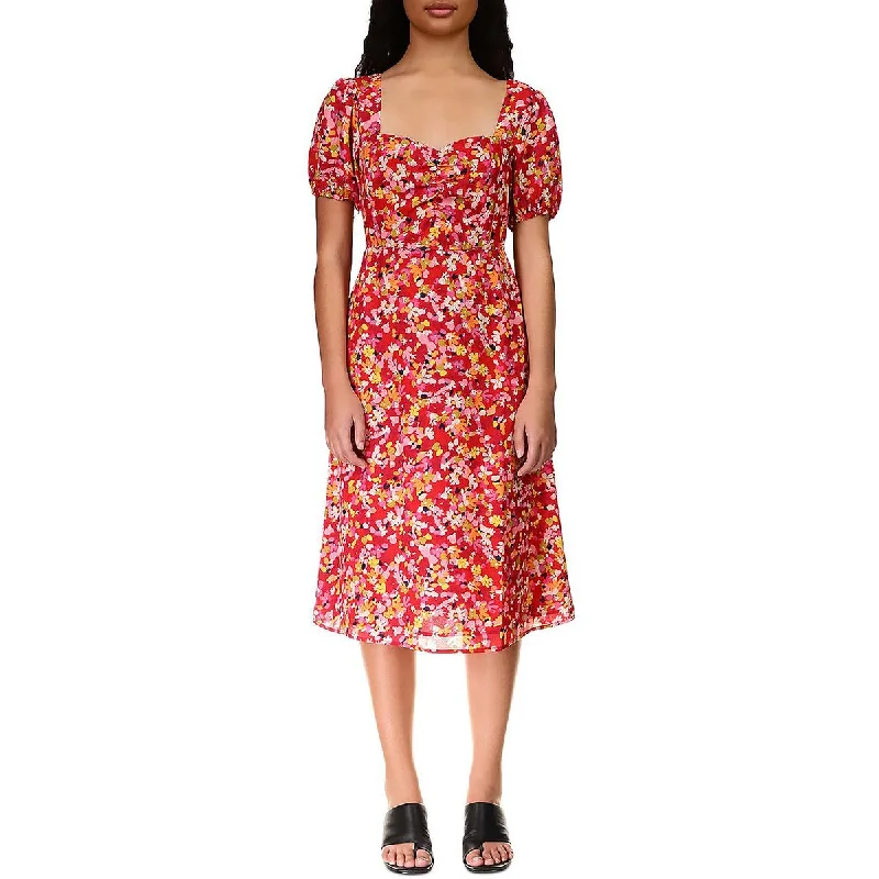 Sanctuary Womens Floral Puff Sleeve Midi Dress