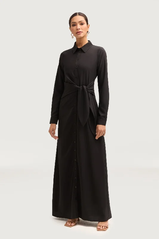 Sandra Side Tie Maxi Dress - Black