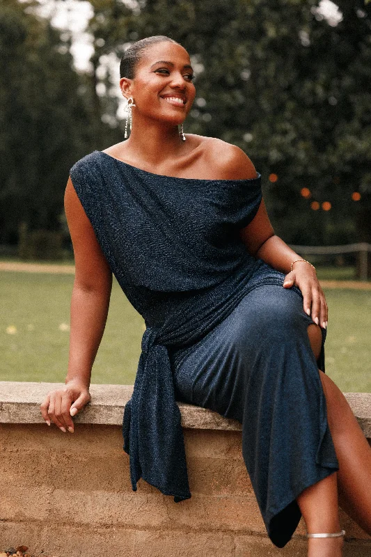 Price Cut Alert Santiago Off Shoulder Midi Dress - Navy