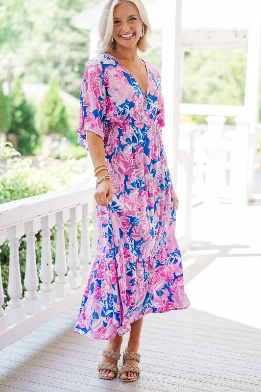 Weekend Exclusive Discounts See It Through Royal Blue Floral Maxi Dress