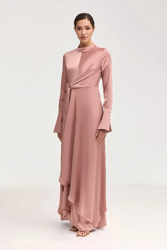 Limited-Time Flash Deal Serena Satin Side Tie Maxi Dress - Dusty Mauve