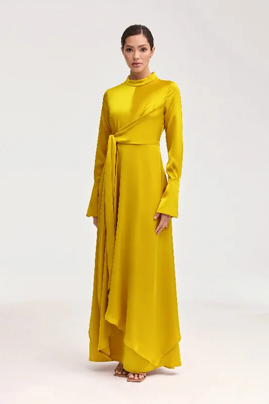 Big Bargain Bonanza Serena Satin Side Tie Maxi Dress - Honey