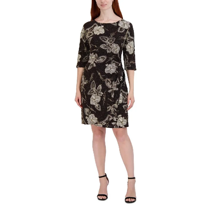 Weekend Price Drops Signature By Robbie Bee Womens Petites Metallic Floral Sheath Dress
