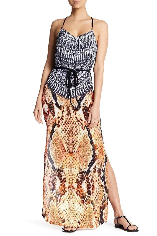 Printed T Back Maxi Dress with Front Pockets