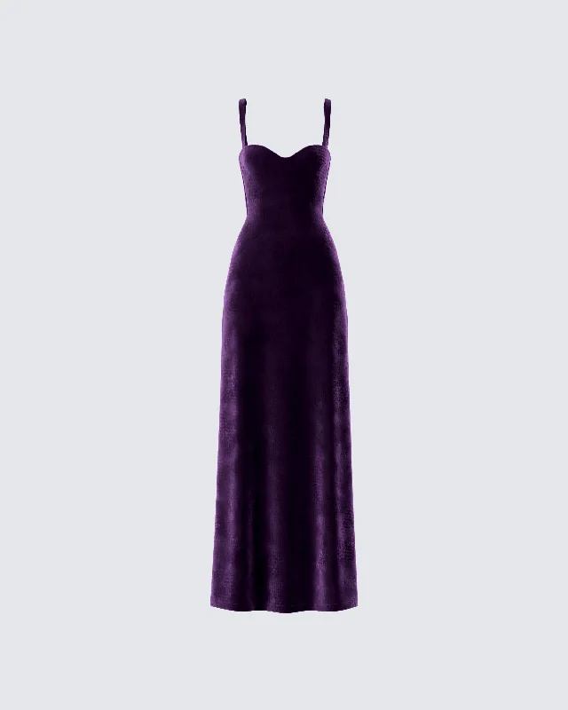 Stephanie Purple Velvet Maxi Dress