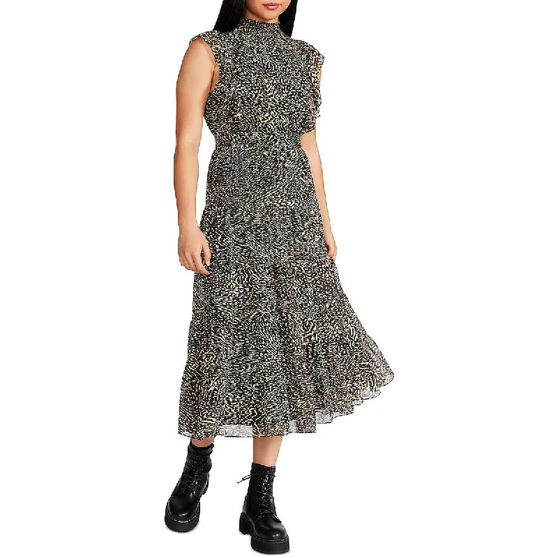 Steve Madden Womens Anna Chiffon Printed Midi Dress