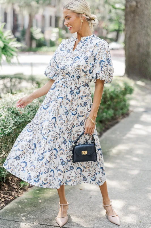 Big Bargain Bonanza It's A Match Off White Floral Midi Dress