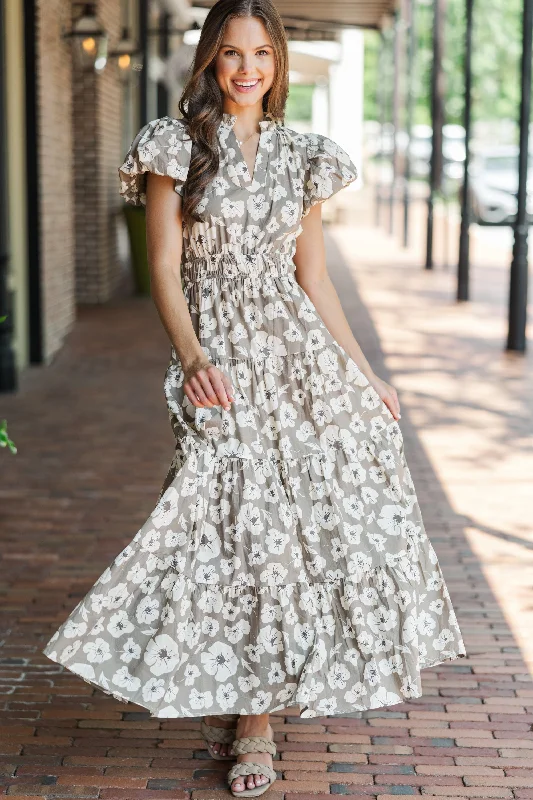 Weekend Steal of the Day Take Note Taupe Floral Maxi Dress