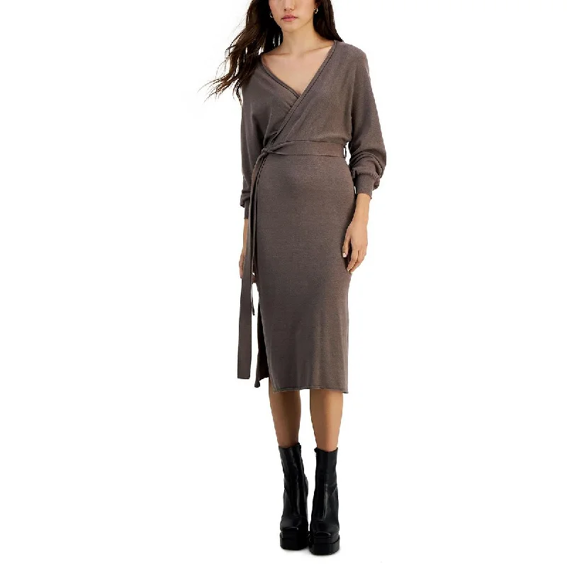 Weekend Clearance Event Taylor Womens Petites   Surplice Midi Sweaterdress