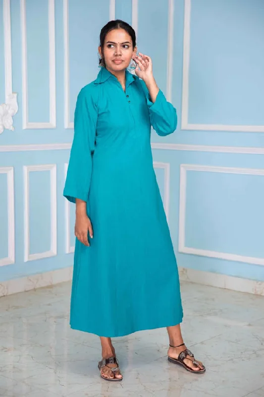 Weekend Price Slash Terrific Turquoise Collared Midi Dress