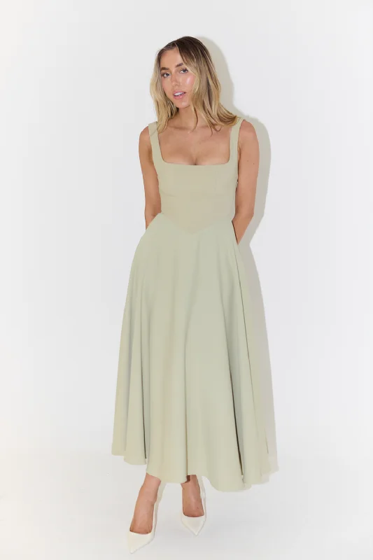 Deal Frenzy The Ultimate Muse High Waist Square Neck Midi Dress