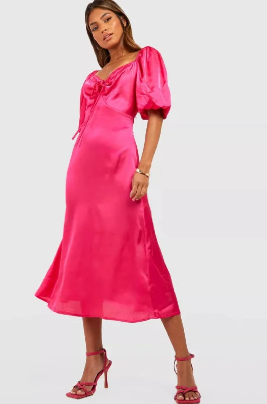 Weekend Super Sale Tiffany Pink Satin Midi Dress