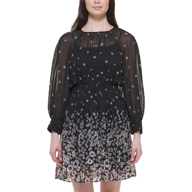 Weekend Buy More Save More Tommy Hilfiger Womens Chiffon Smocked Fit & Flare Dress