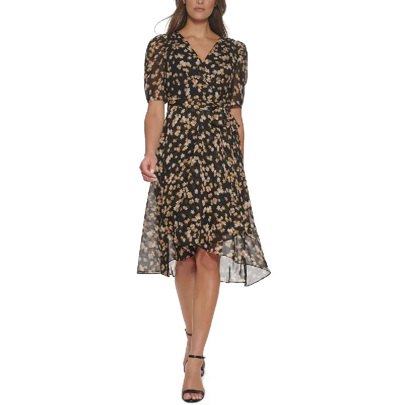 Exclusive Savings Tommy Hilfiger Womens Petites Chiffon Puff Sleeve Midi Dress