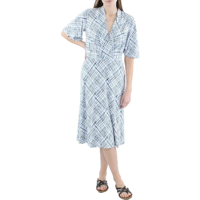 Weekend Mega Deals Tommy Hilfiger Womens Printed Midi Wear to Work Dress