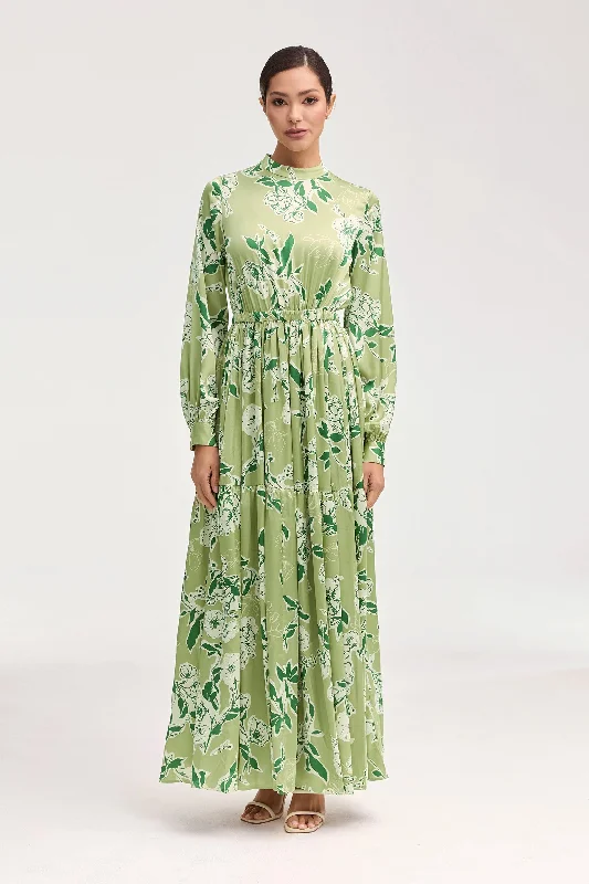 Tuleen Satin Floral Maxi Dress