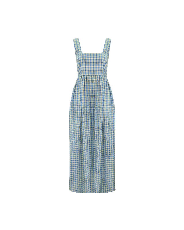 TULIP MAXI DRESS BLUE YELLOW CHECK