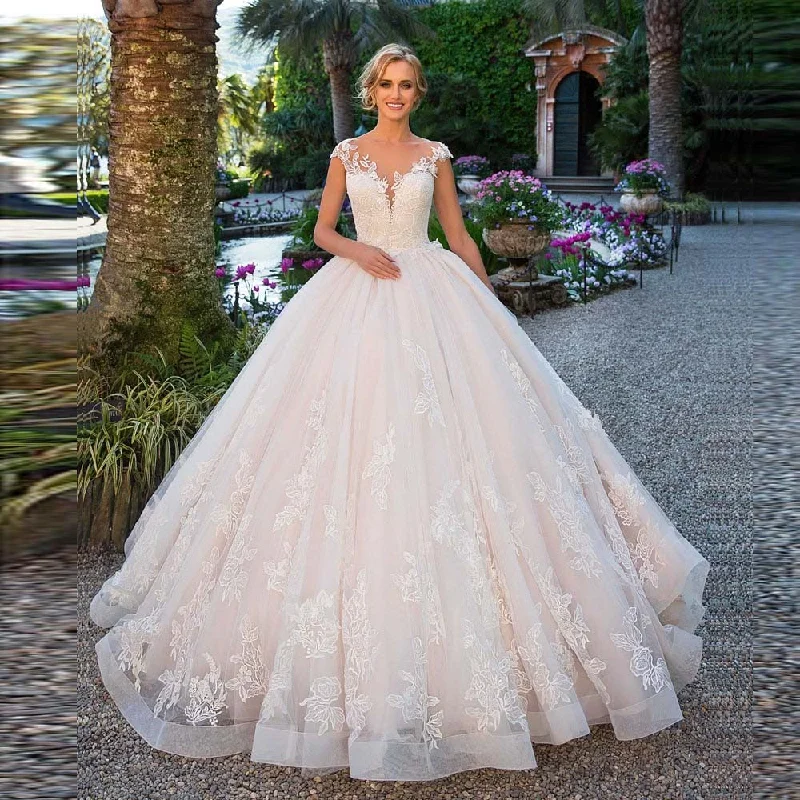 Big Offers V Neck Lace Appliques 3D Flower Ball Gown Wedding Dress