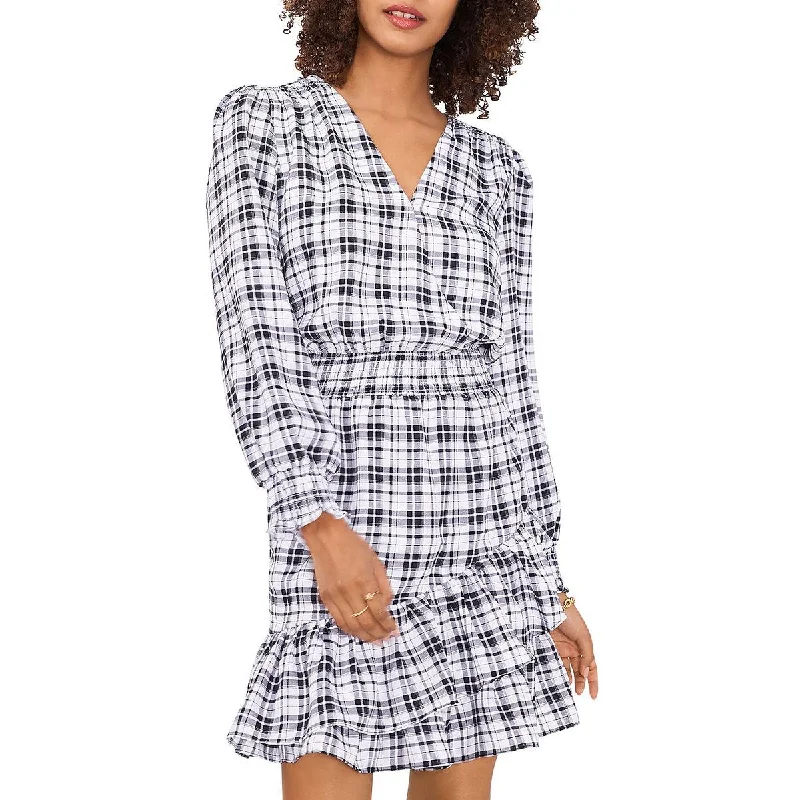 Buy More, Save More Vince Camuto Womens Plaid Long Sleeves Fit & Flare Dress