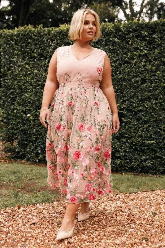 Wonderland Midi Dress - Pink Floral