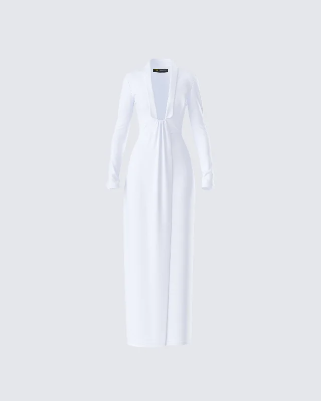 Zaida White Plunge Maxi Dress