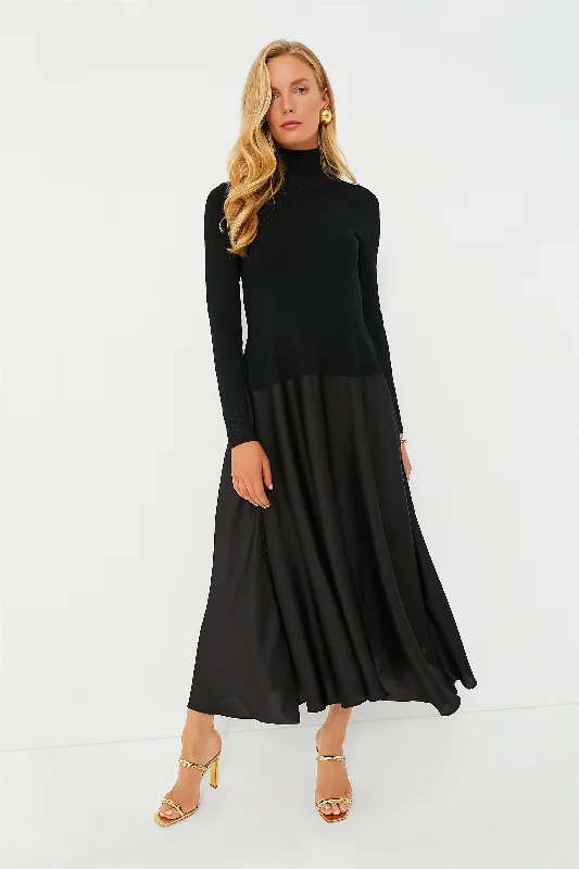 Weekend Best Price Deals Black Frances Long Sleeve Satin Combo Midi Dress